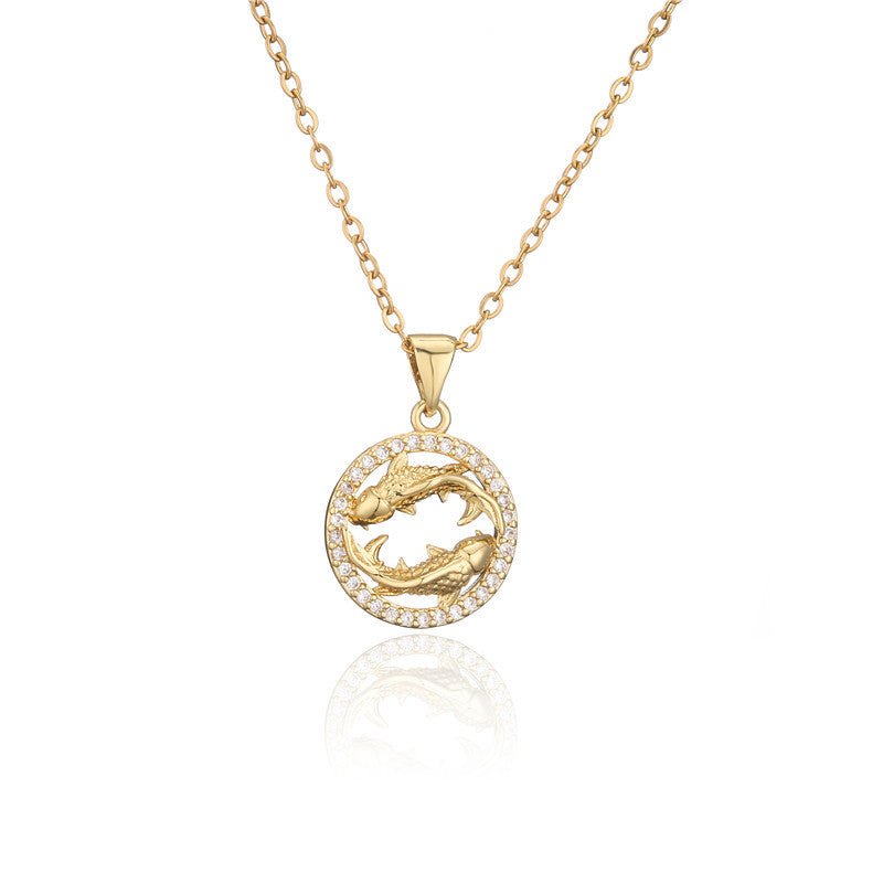 Gold Pisces Constellation Pendant Necklace | Fish Star Sign Jewelry