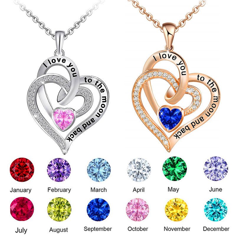 Birthstone Double Heart Necklace | Rose Gold | Crystal - Jewelry - Speeding Queen Designs
