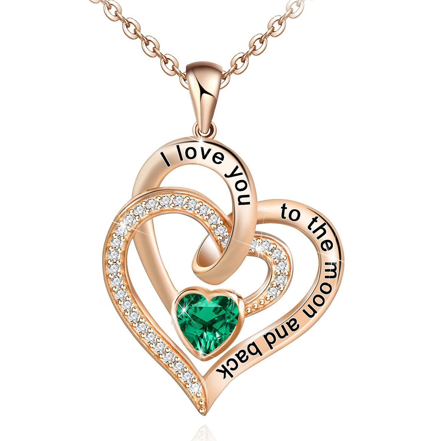 Birthstone Double Heart Necklace | Rose Gold | Crystal - Jewelry - Speeding Queen Designs