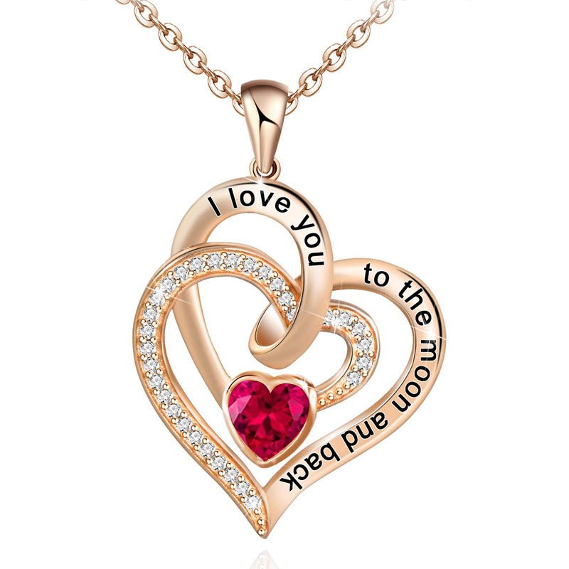 Birthstone Double Heart Necklace | Rose Gold | Crystal - Jewelry - Speeding Queen Designs