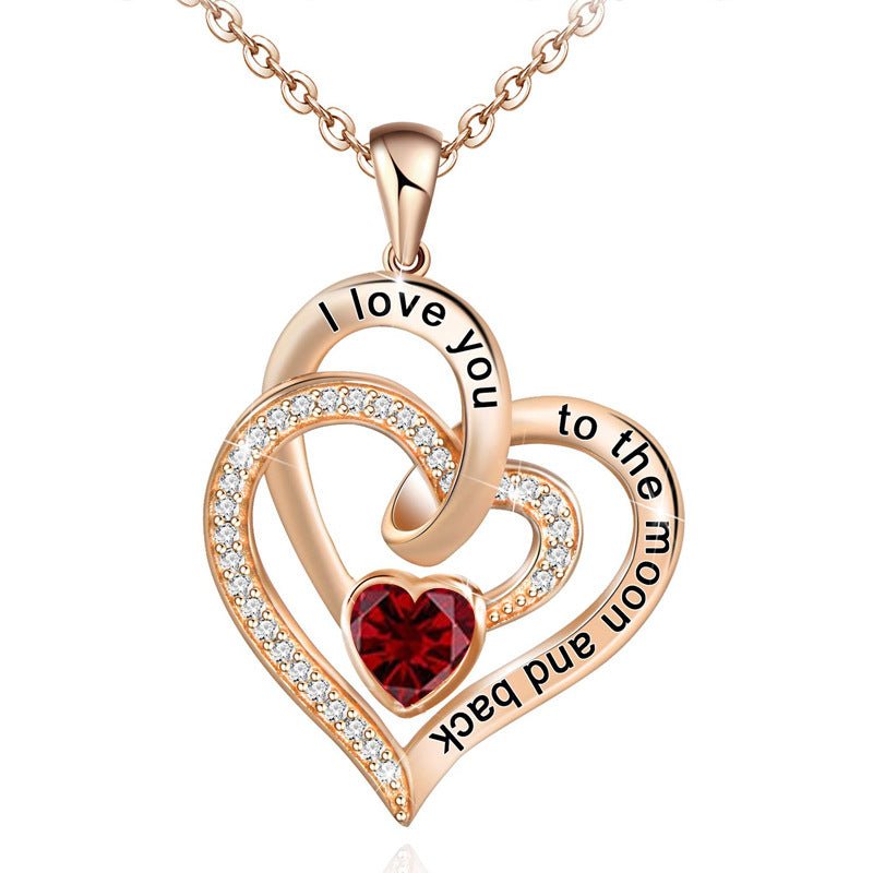 Birthstone Double Heart Necklace | Rose Gold | Crystal - Jewelry - Speeding Queen Designs