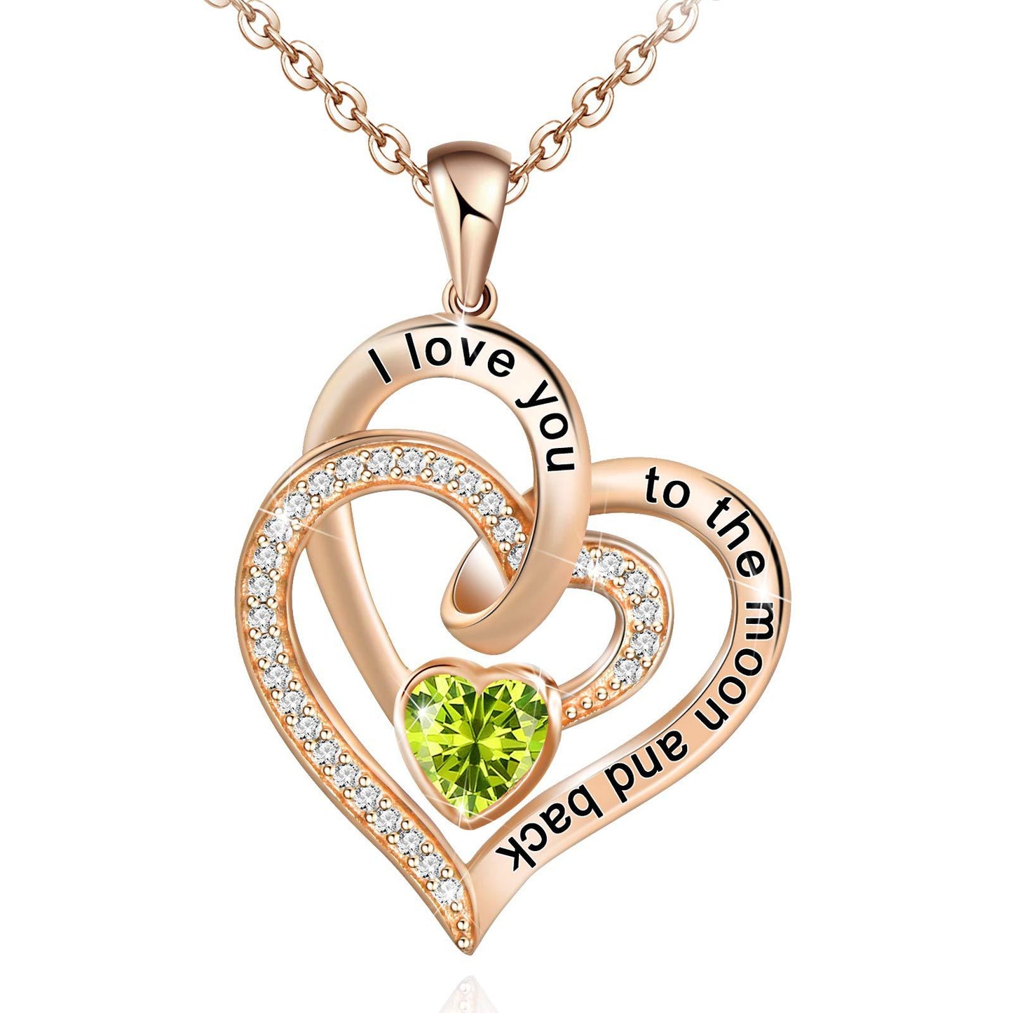 Birthstone Double Heart Necklace | Rose Gold | Crystal - Jewelry - Speeding Queen Designs