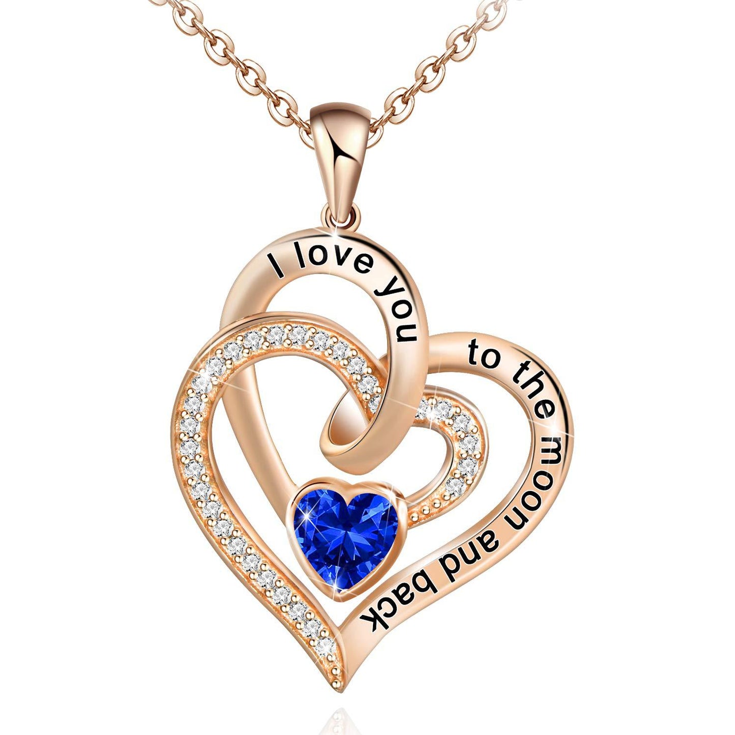 Birthstone Double Heart Necklace | Rose Gold | Crystal - Jewelry - Speeding Queen Designs