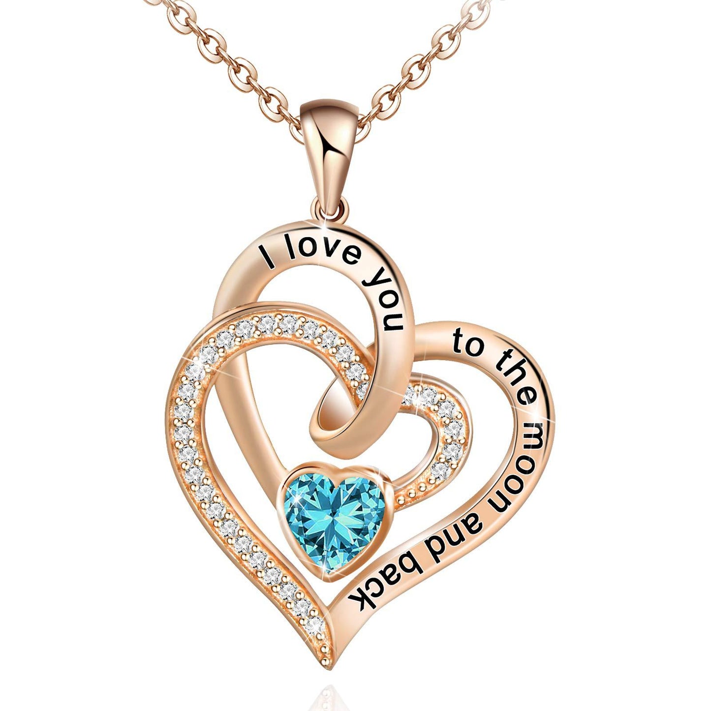 Birthstone Double Heart Necklace | Rose Gold | Crystal - Jewelry - Speeding Queen Designs