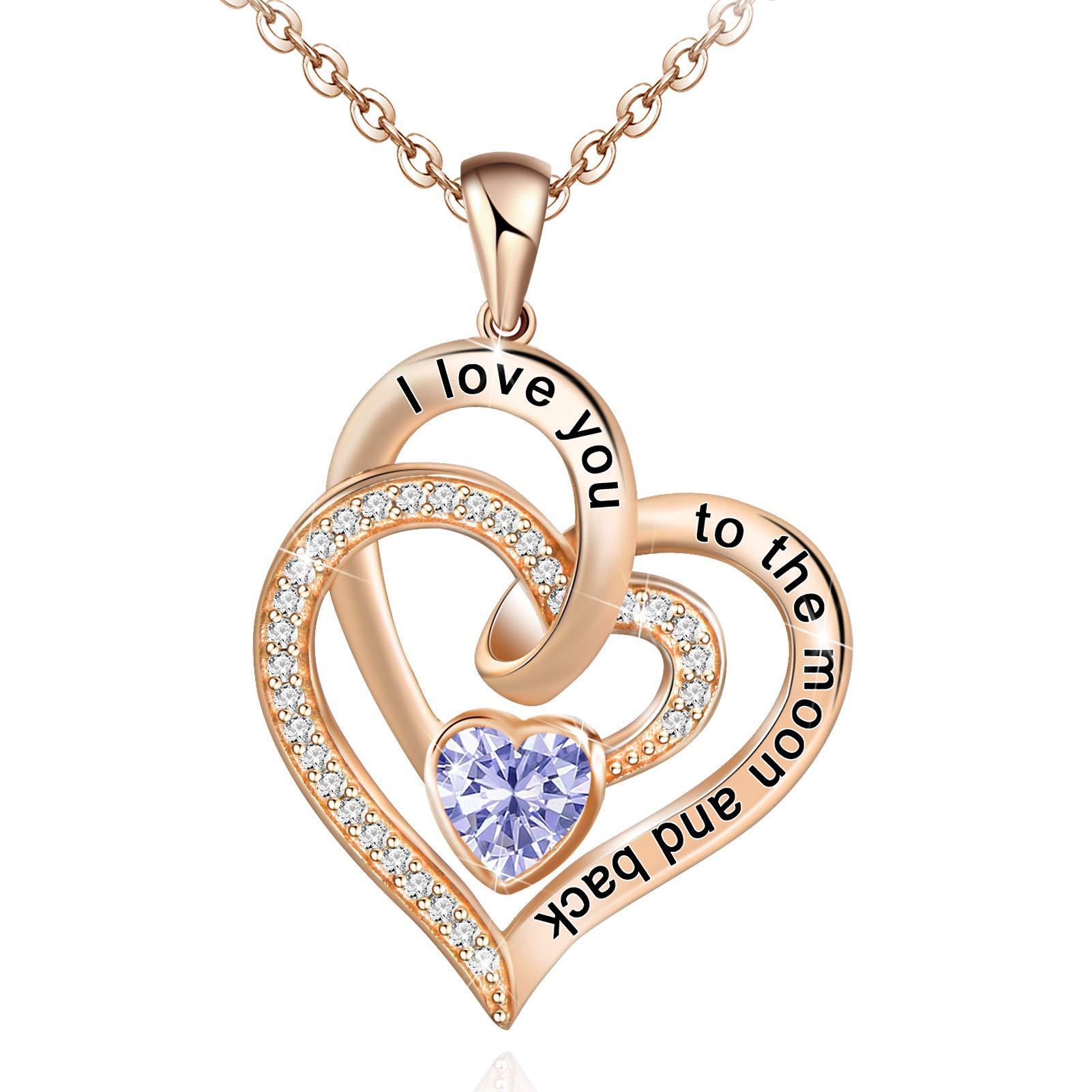 Birthstone Double Heart Necklace | Rose Gold | Crystal - Jewelry - Speeding Queen Designs