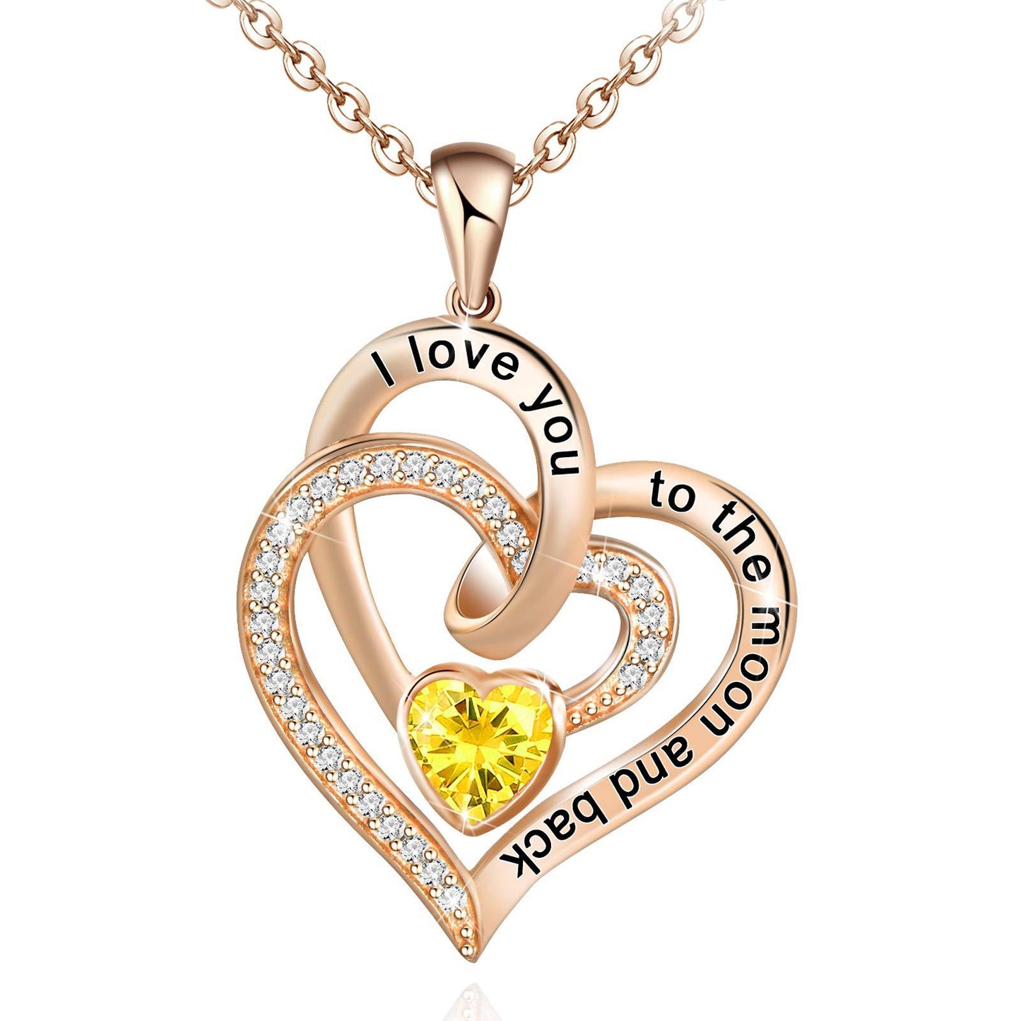 Birthstone Double Heart Necklace | Rose Gold | Crystal - Jewelry - Speeding Queen Designs