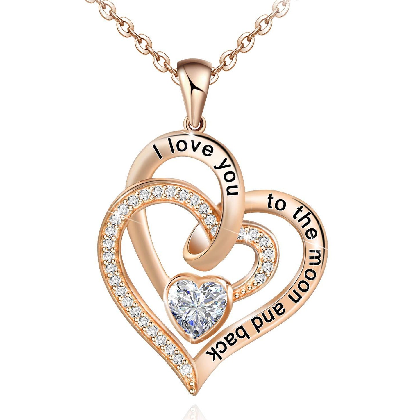 Birthstone Double Heart Necklace | Rose Gold | Crystal - Jewelry - Speeding Queen Designs