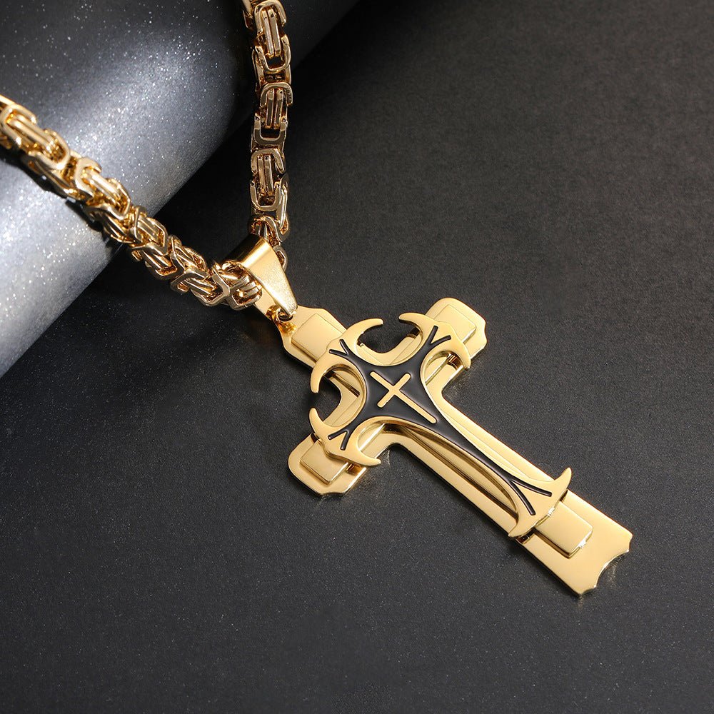 Christian Trinity Latin Cross Necklace For Men | Stainless Steel Layered Pendant - Jewelry - Speeding Queen Designs