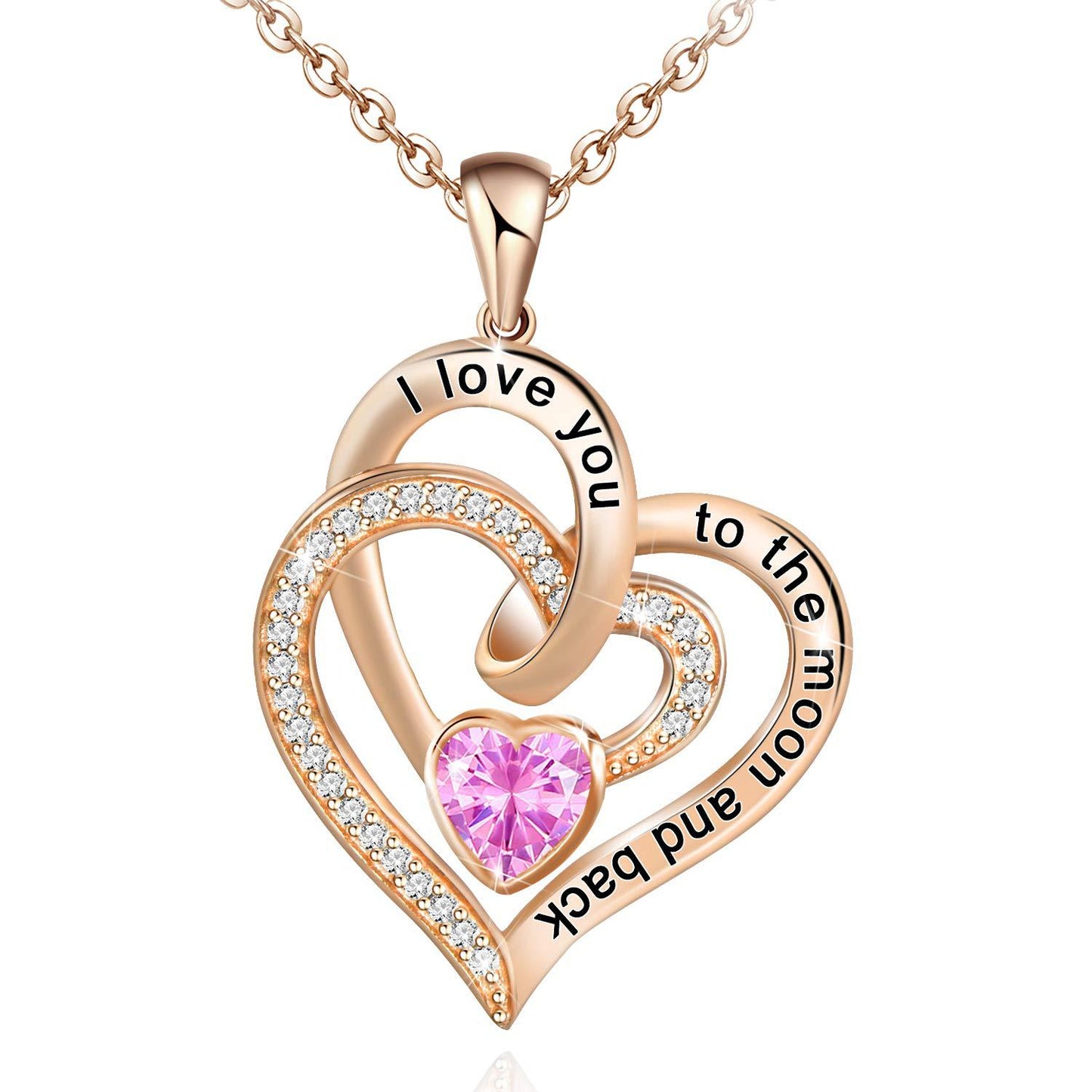 Birthstone Double Heart Necklace | Rose Gold | Crystal - Jewelry - Speeding Queen Designs