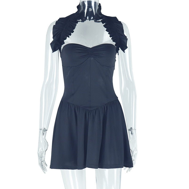 Ruched Halter Neck Dress | Sexy Sleeveless Mini Dress - Women's Clothing - Speeding Queen Designs