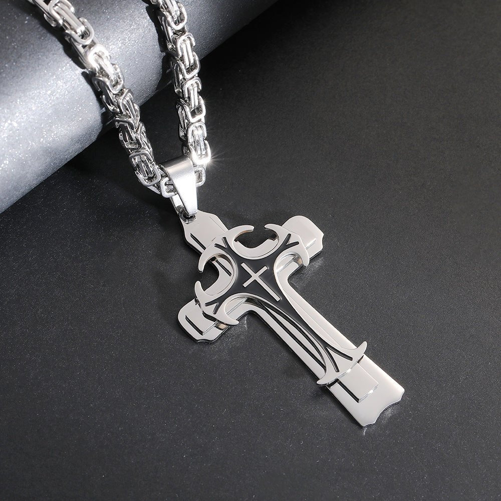Christian Trinity Latin Cross Necklace For Men | Stainless Steel Layered Pendant - Jewelry - Speeding Queen Designs