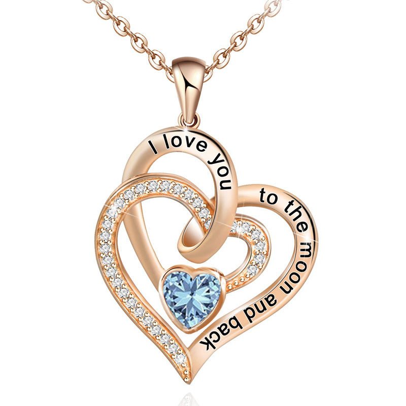 Birthstone Double Heart Necklace | Rose Gold | Crystal - Jewelry - Speeding Queen Designs