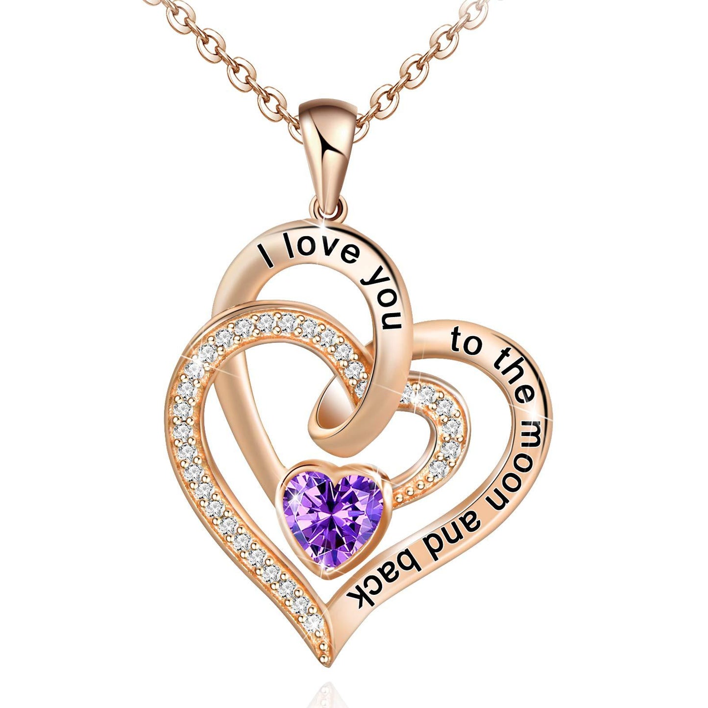 Birthstone Double Heart Necklace | Rose Gold | Crystal - Jewelry - Speeding Queen Designs