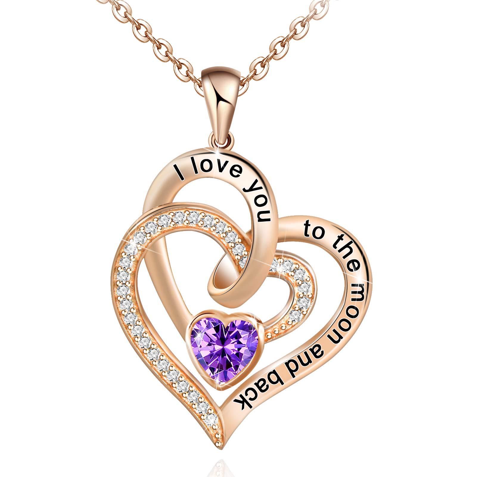 Birthstone Double Heart Necklace | Rose Gold | Crystal - Jewelry - Speeding Queen Designs